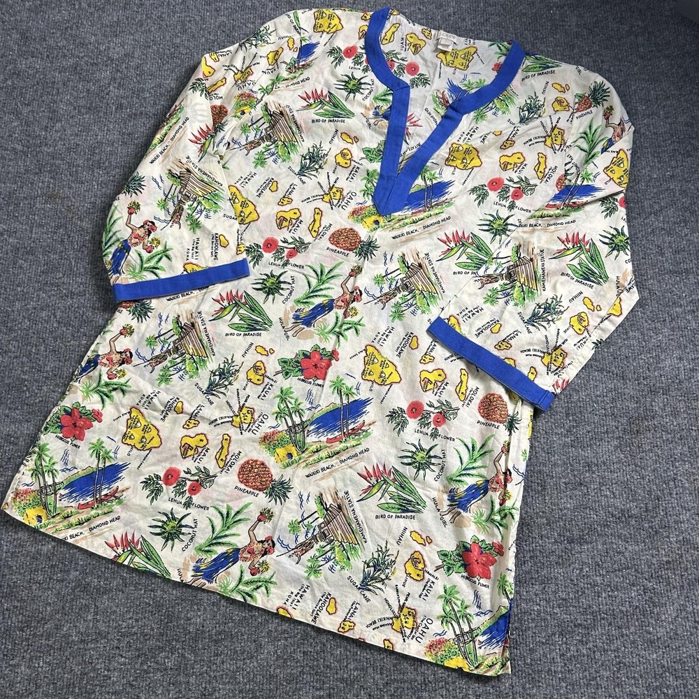 J.Crew Dress Womens Large Multicolor Hawaiian Map Floral V Neck Tunic Tropical